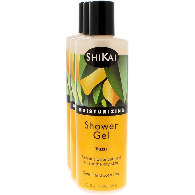 Shikai - Daily Moisturizing Shower Gel, Rich in Aloe Vera & Oatmeal That Leaves Skin Noticeably Softer & Healthier, Relief For Dry Skin, Gentle Soap-Free Formula (Yuzu, 12 Ounces, Pack of 3)